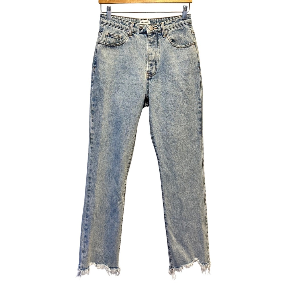 Superdown Jeans Revolve Women 29 Light Wash High Rise Raw Hem Straight Leg Denim